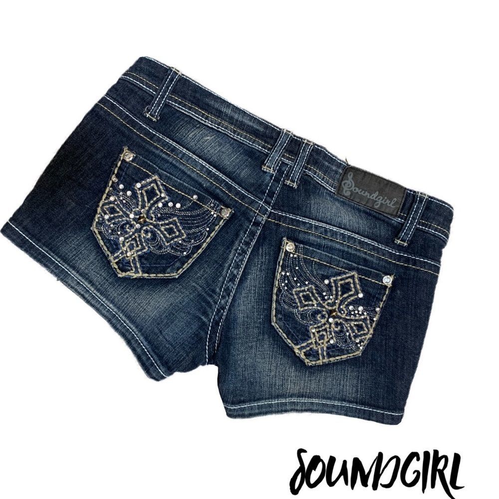 Sound girl dark wash stretch jeans shorts …
